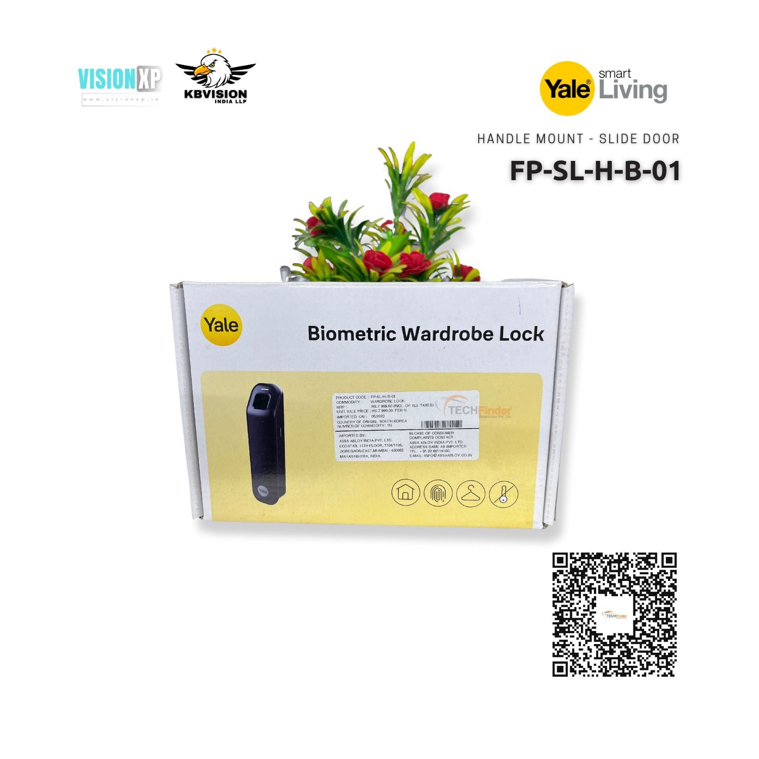 Yale FP-SL-H-B-01 Fingerprint Wardrobe Handle Lock for Sliding Door