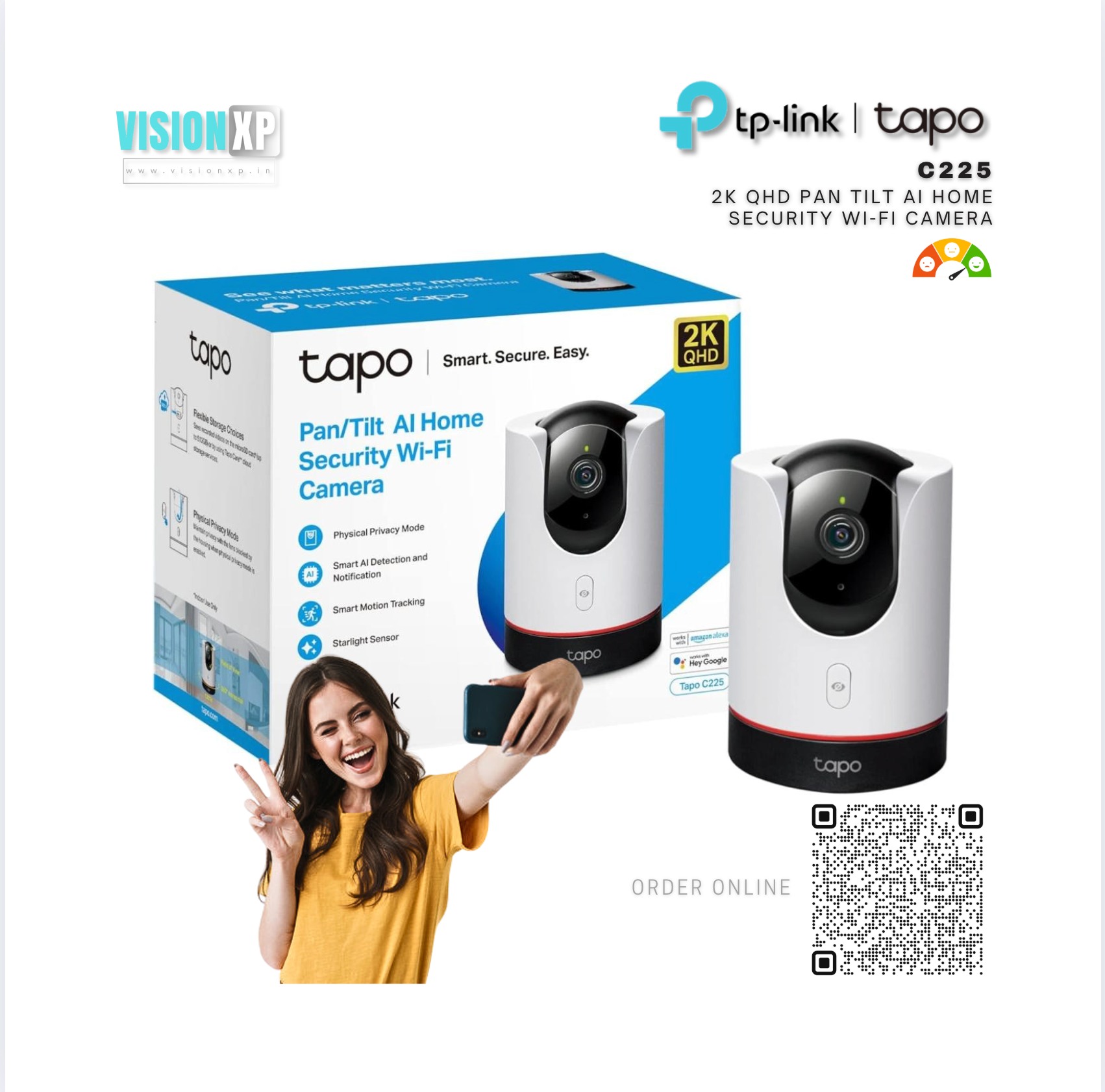 Tp-Link Tapo C225 Pan/Tilt 2K QHD 4MP AI Home Security Wi-Fi Camera