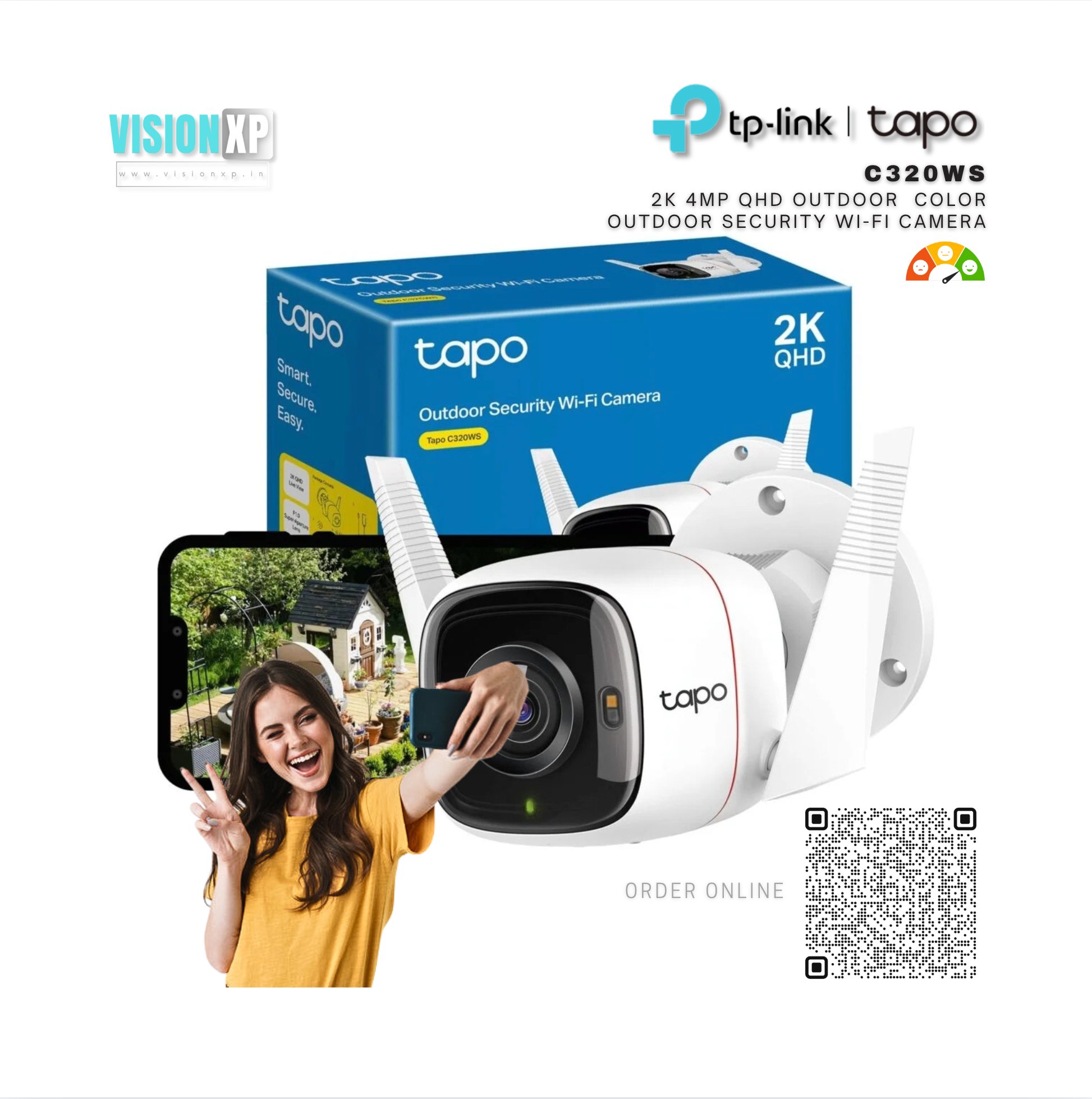 Tp-Link Tapo C320WS 2K QHD 4mp Starlight Color Night Vision Outdoor Security Wi-Fi Camera