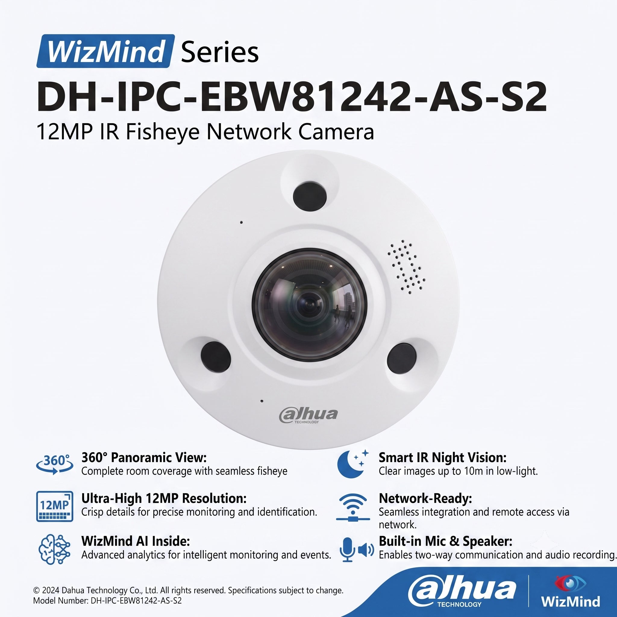 Dahua DH-IPC-EBW81242-AS-S2 12MP IR Fisheye WizMind Network CAMERA