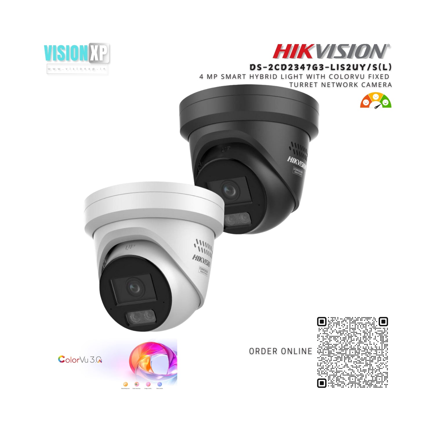 Hikvision DS-2CD2347G3-LIS2UY/SL 4 MP Smart Hybrid Light Fixed Turret Network Camera