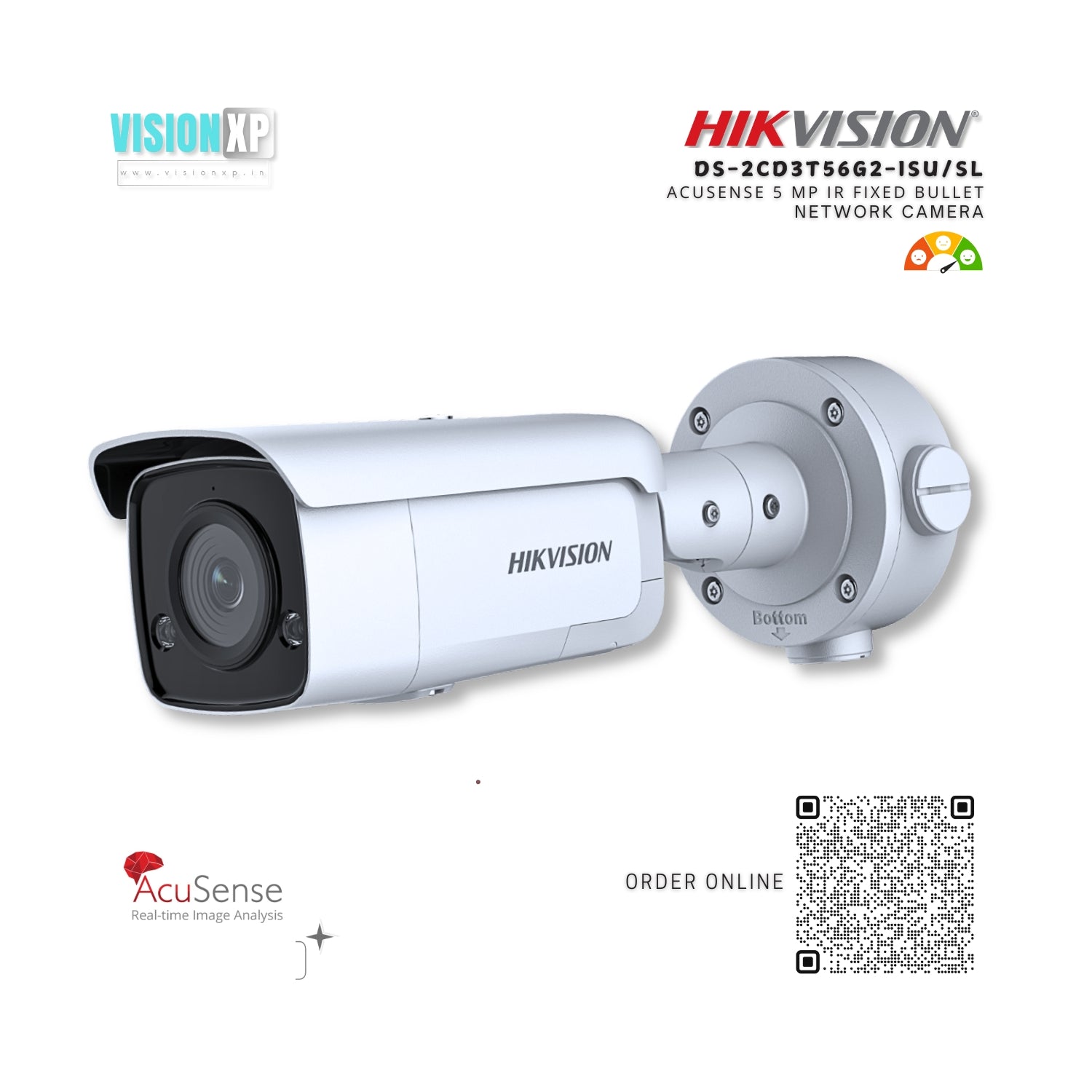 Hikvision DS-2CD3T56G2-ISU/SL AcuSense 5 MP IR Fixed Bullet Network Camera