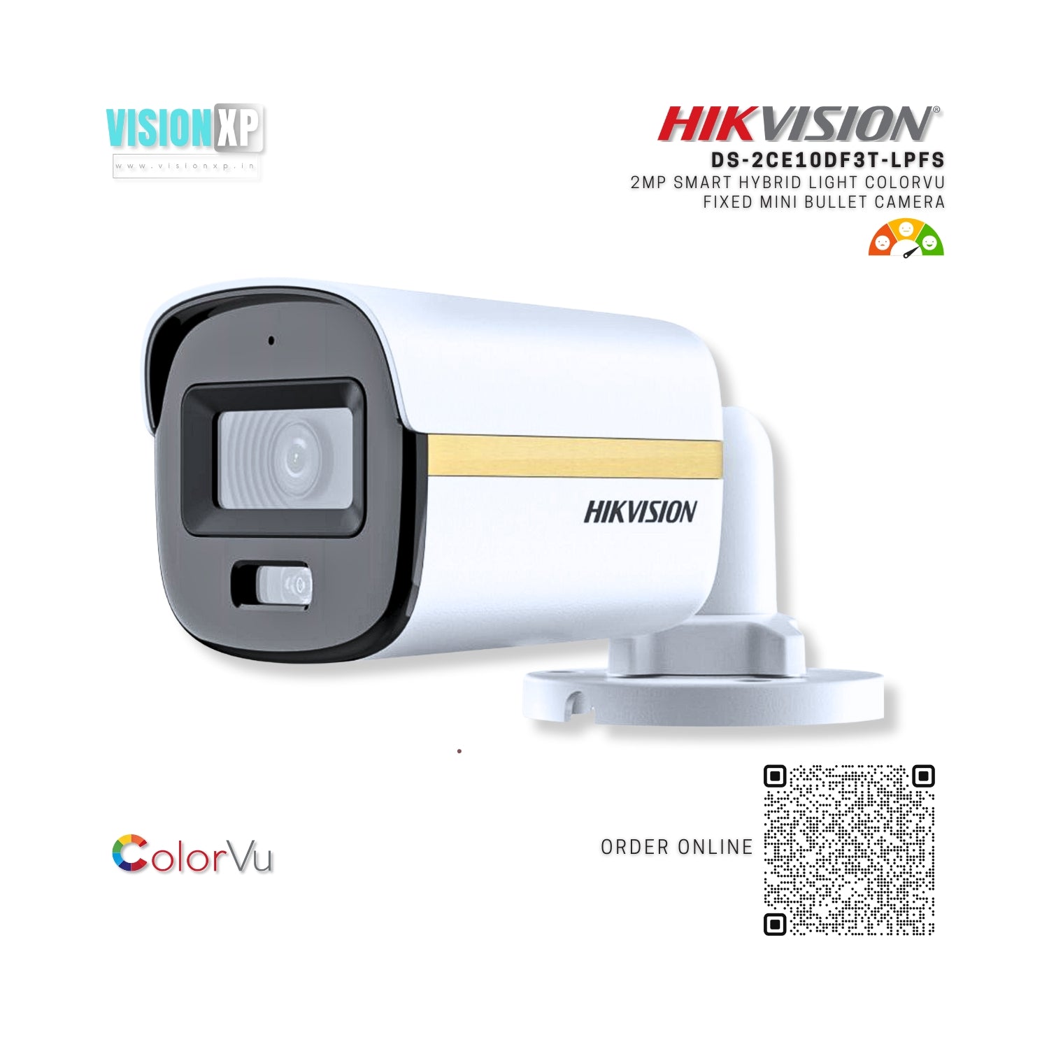 Hikvision DS-2CE10DF3T-LPFS 2MP Smart Hybrid Light ColorVu Fixed Mini Bullet Camera