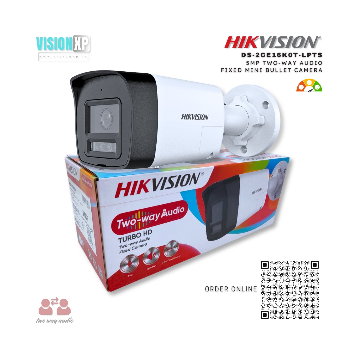 Hikvision DS-2CE16K0T-LPTS 3K 5mp Two Way Audio Fixed Mini Bullet Camera