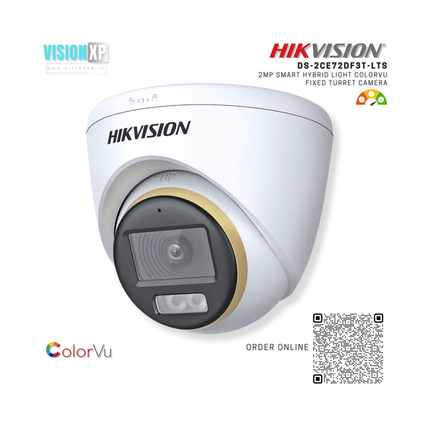 Hikvision DS-2CE72DF3T-LTS 2MP Smart Hybrid Light ColorVu Fixed Turret Dome Camera