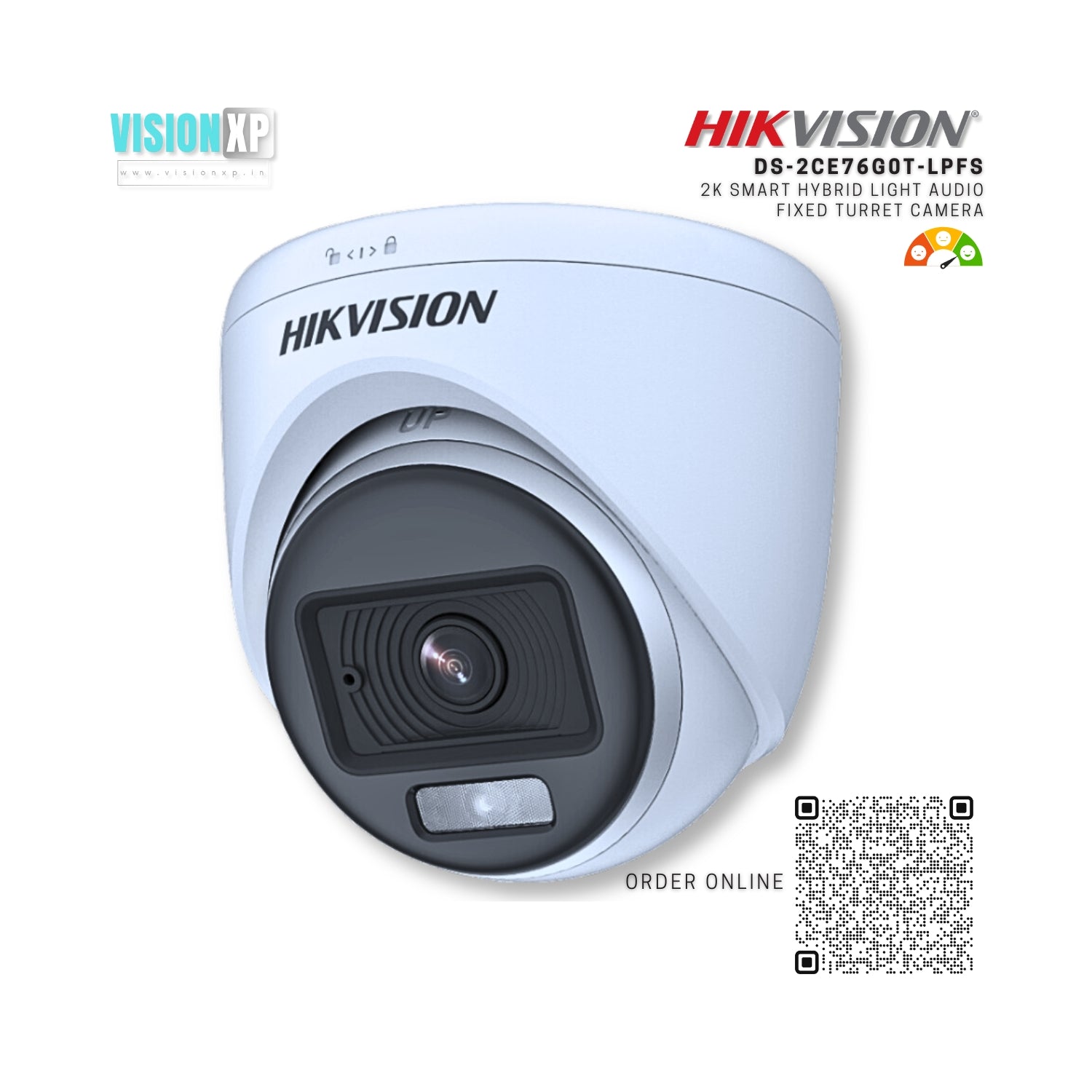Hikvision DS-2CE76G0T-LPFS 2K Smart Hybrid Light Audio Fixed Turret Dome Camera