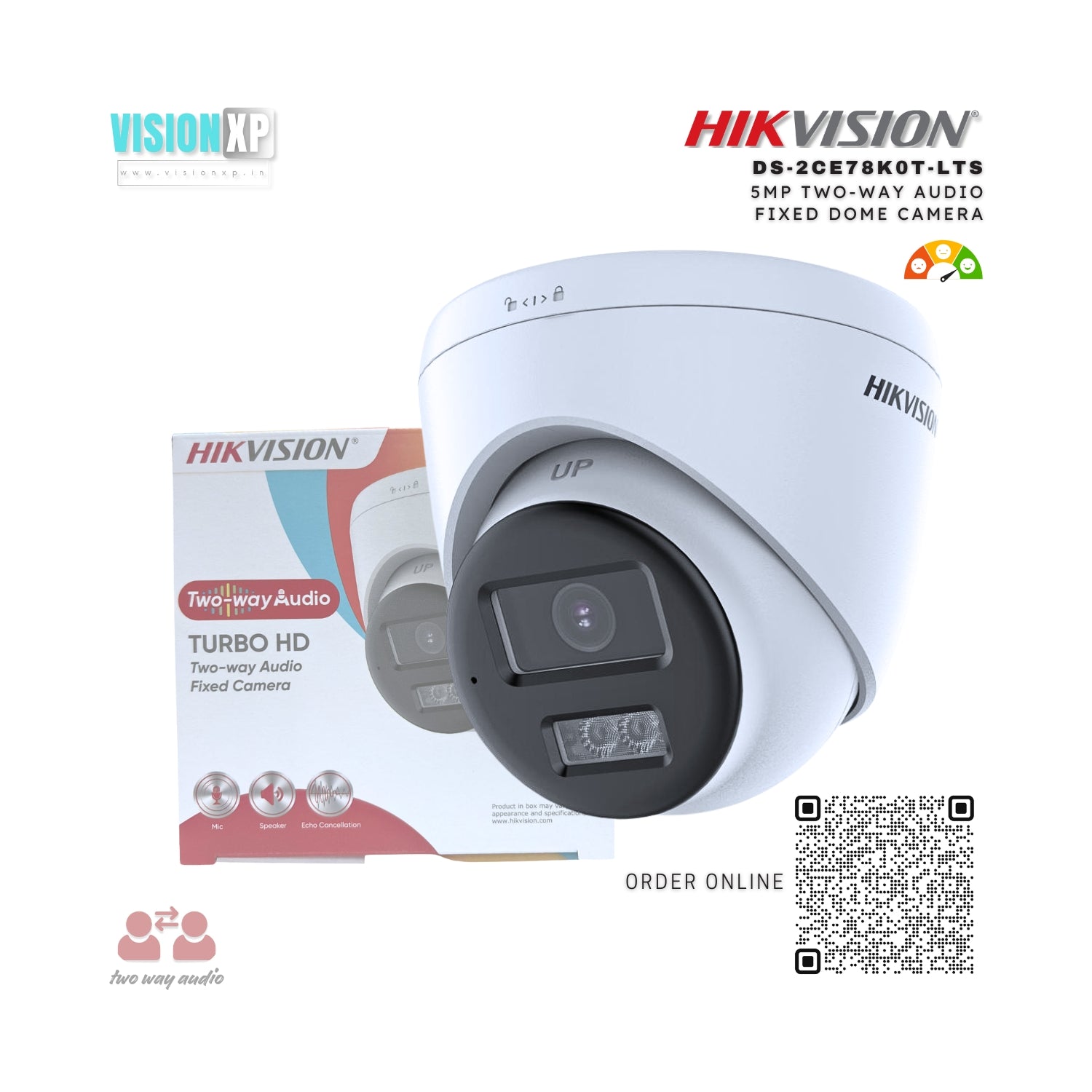 Hikvision DS-2CE78K0T-LTS 3K 5mp Two Way Audio Fixed Turret Dome Camera