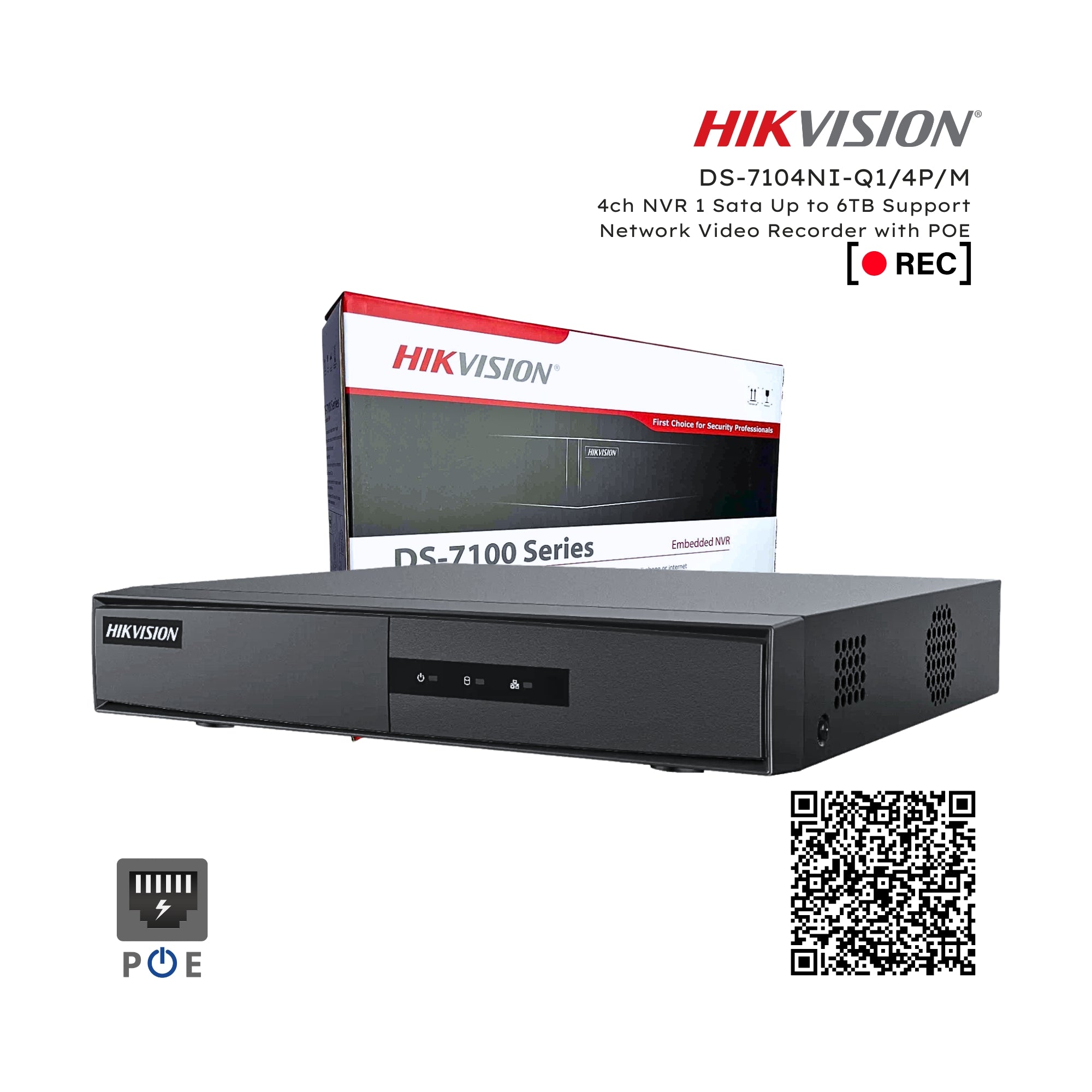Hikvision DS-7104NI-Q1/4P/M 4ch NVR 1 Sata Up to 6TB Support Network Video Recorder with POE