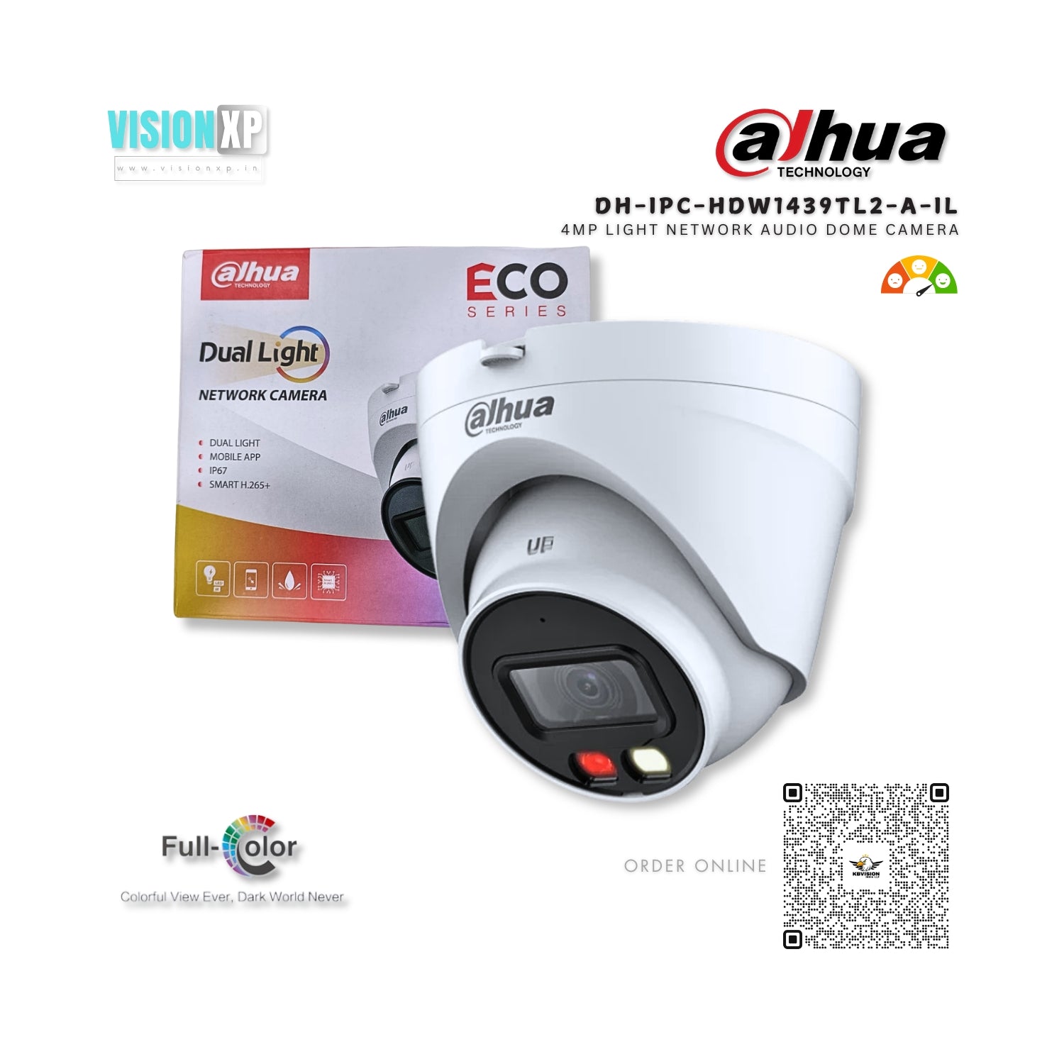 Dahua DH-IPC-HDW1439T2-A-IL 4MP Dual Light Network Audio Dome Camera