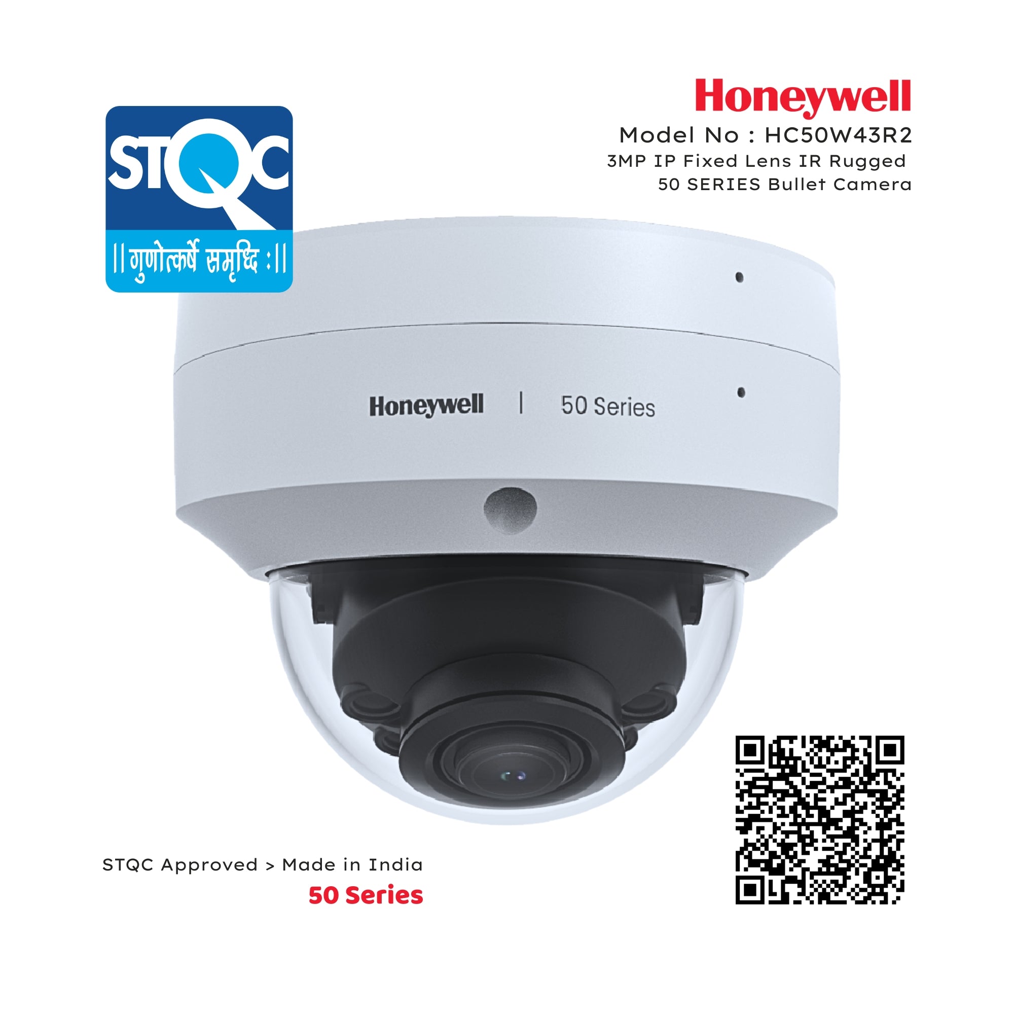 Honeywell HC50W43R2 3MP IP MFZ Lens IR Rugged 50 SERIES Dome Camera
