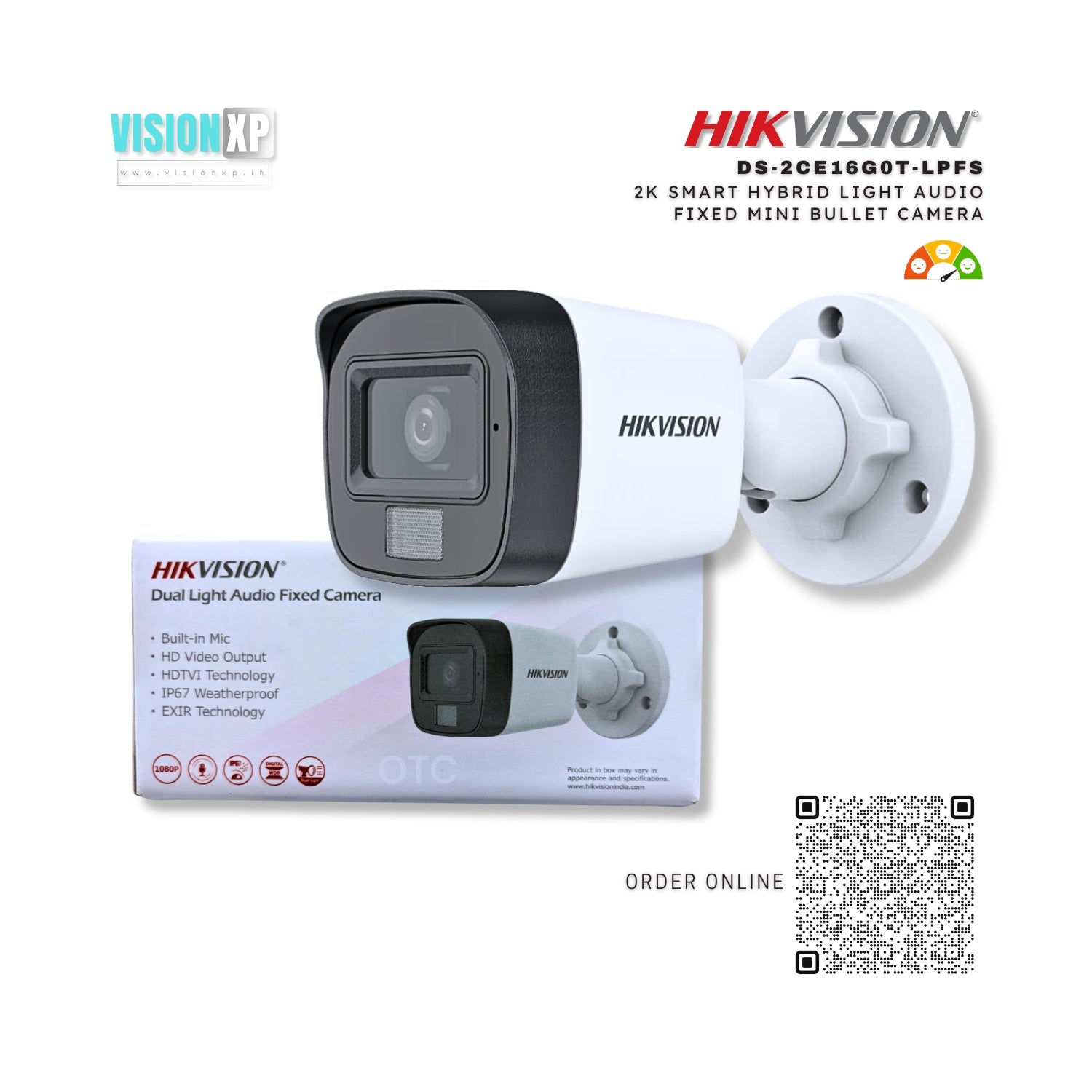 Hikvision DS-2CE16G0T-LPFS 2K Smart Hybrid Light Audio Fixed Mini Bullet Camera