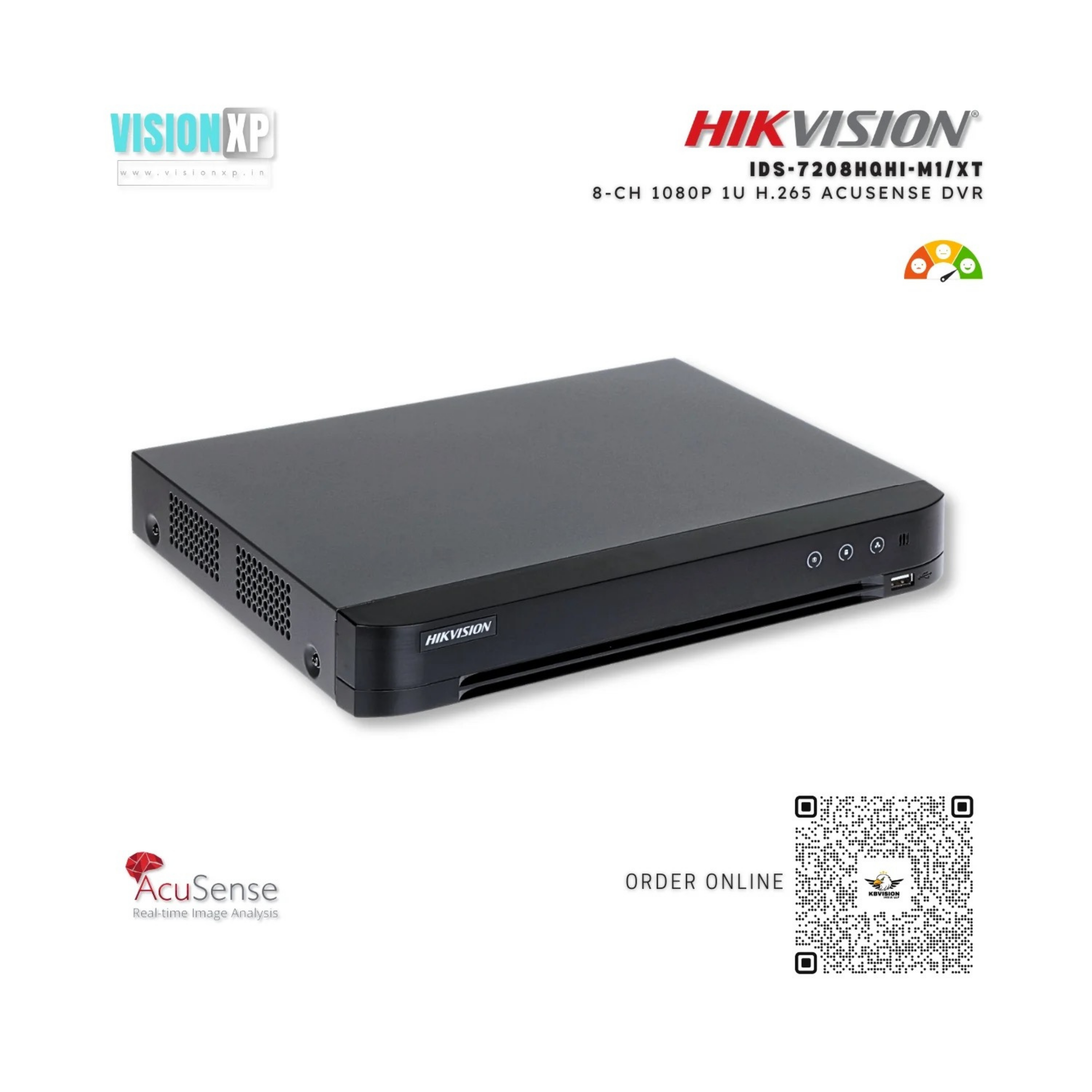 Hikvision security DVR on a white background with branding and product details.