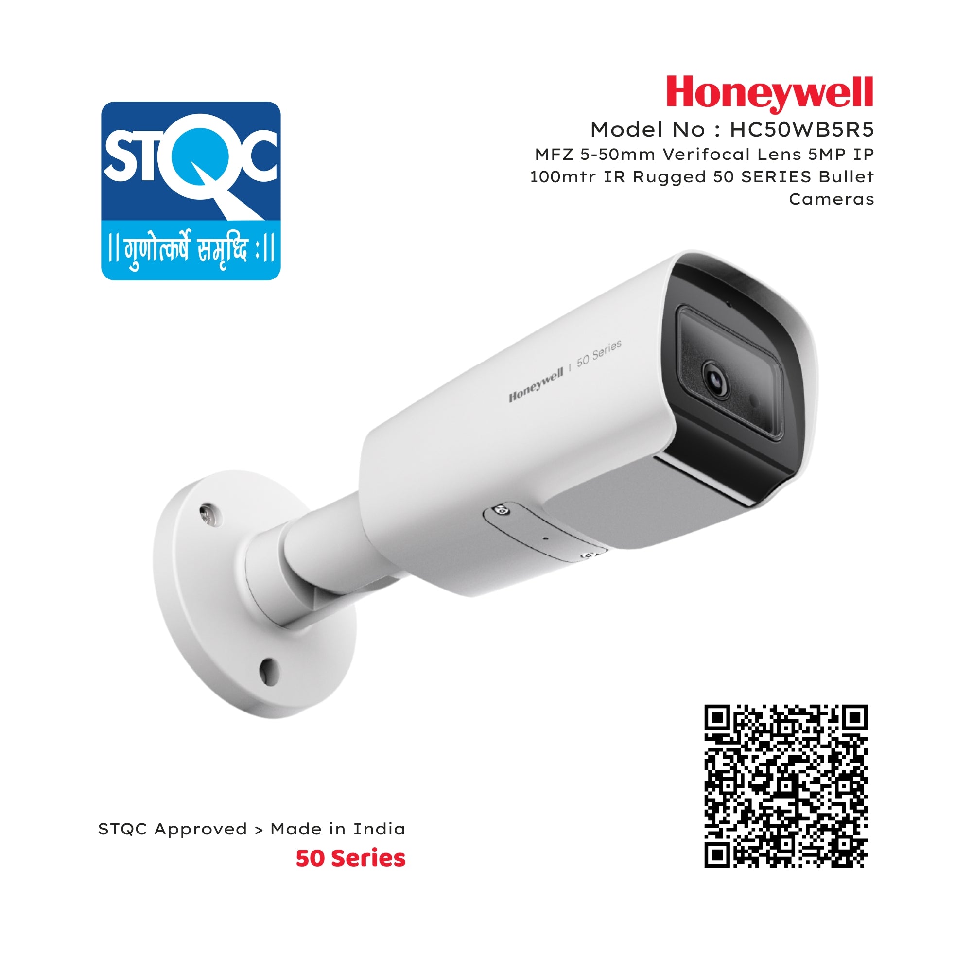 Honeywell HC50WB5R5 5MP IP MFZ 5-50mm Verifocal Lens IR Rugged 50 SERIES Bullet Camera