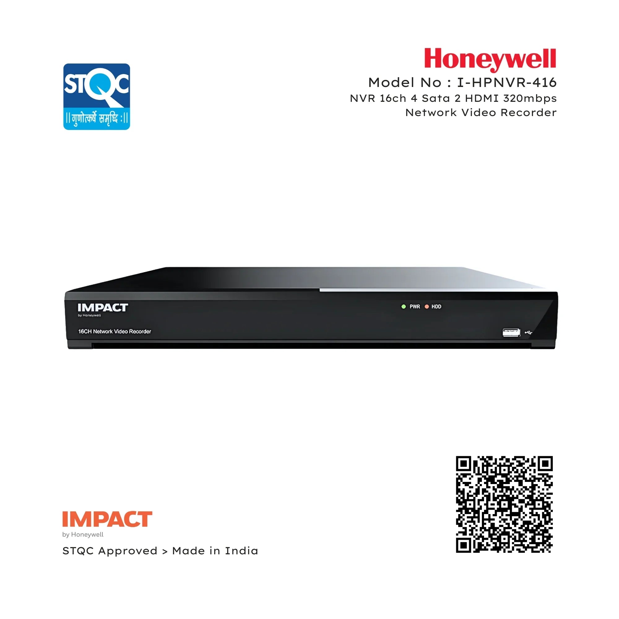 Honeywell Impact I-HPNVR-416 NVR 14ch 4 Sata 2 HDMI 320mbps Network Vi ...