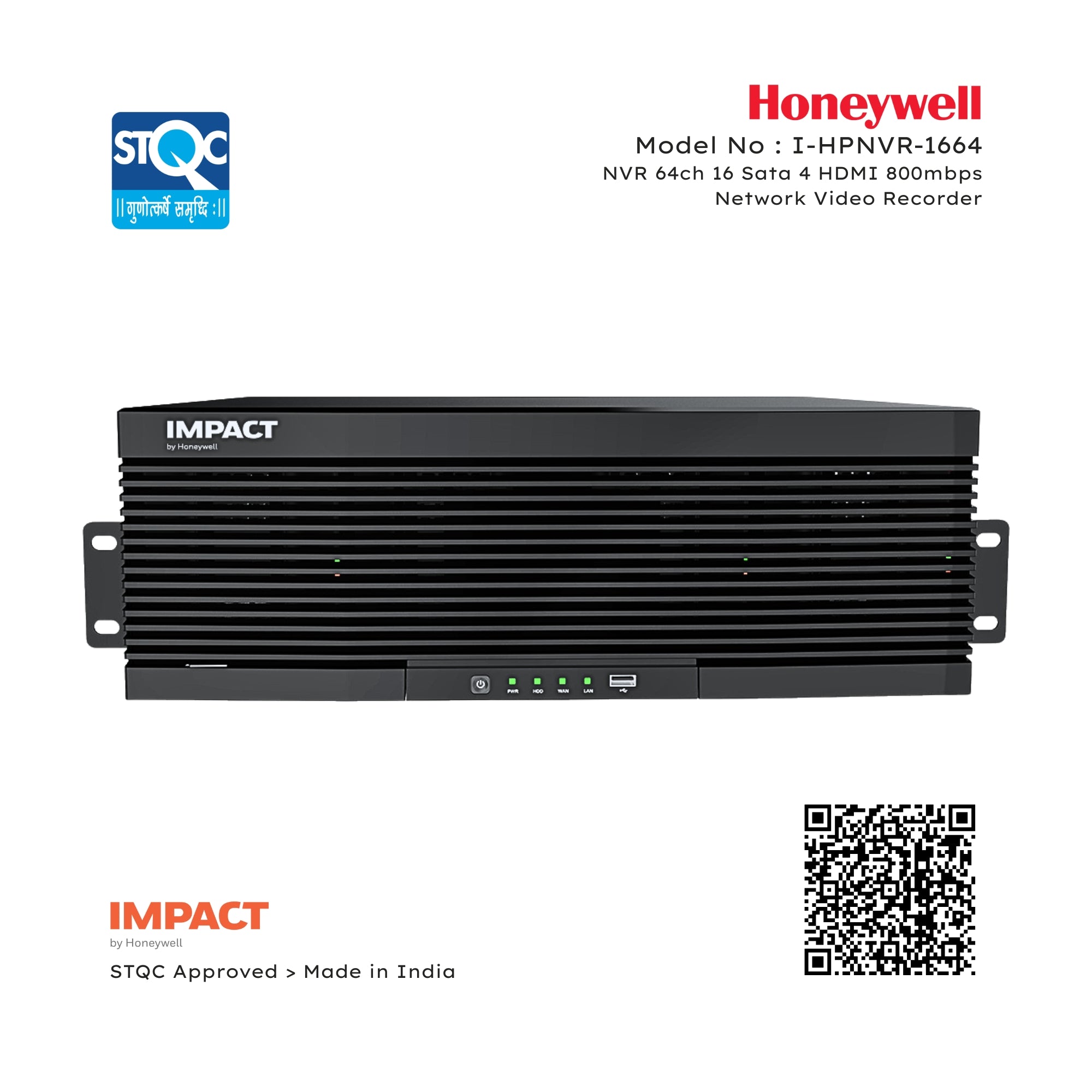 Honeywell Impact I-HPNVR-464 NVR 64ch 4 Sata 4 HDMI 640mbps