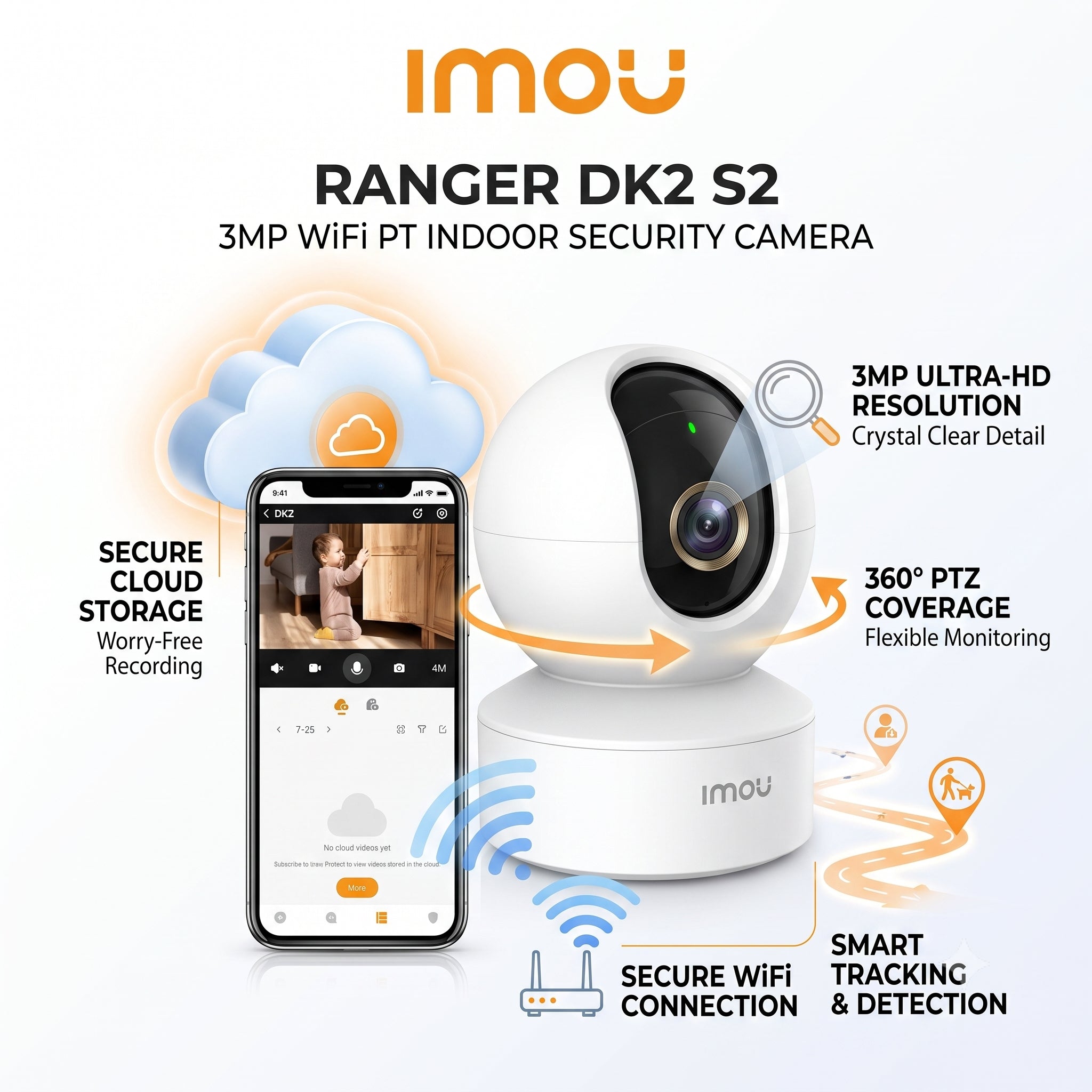 Imou Ranger DK2 S2 3MP WiFi PT Indoor Home Security Camera