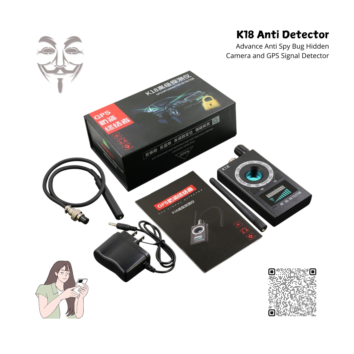 K18 Advance Anti Spy Bug Hidden Camera and GPS Signal Detector