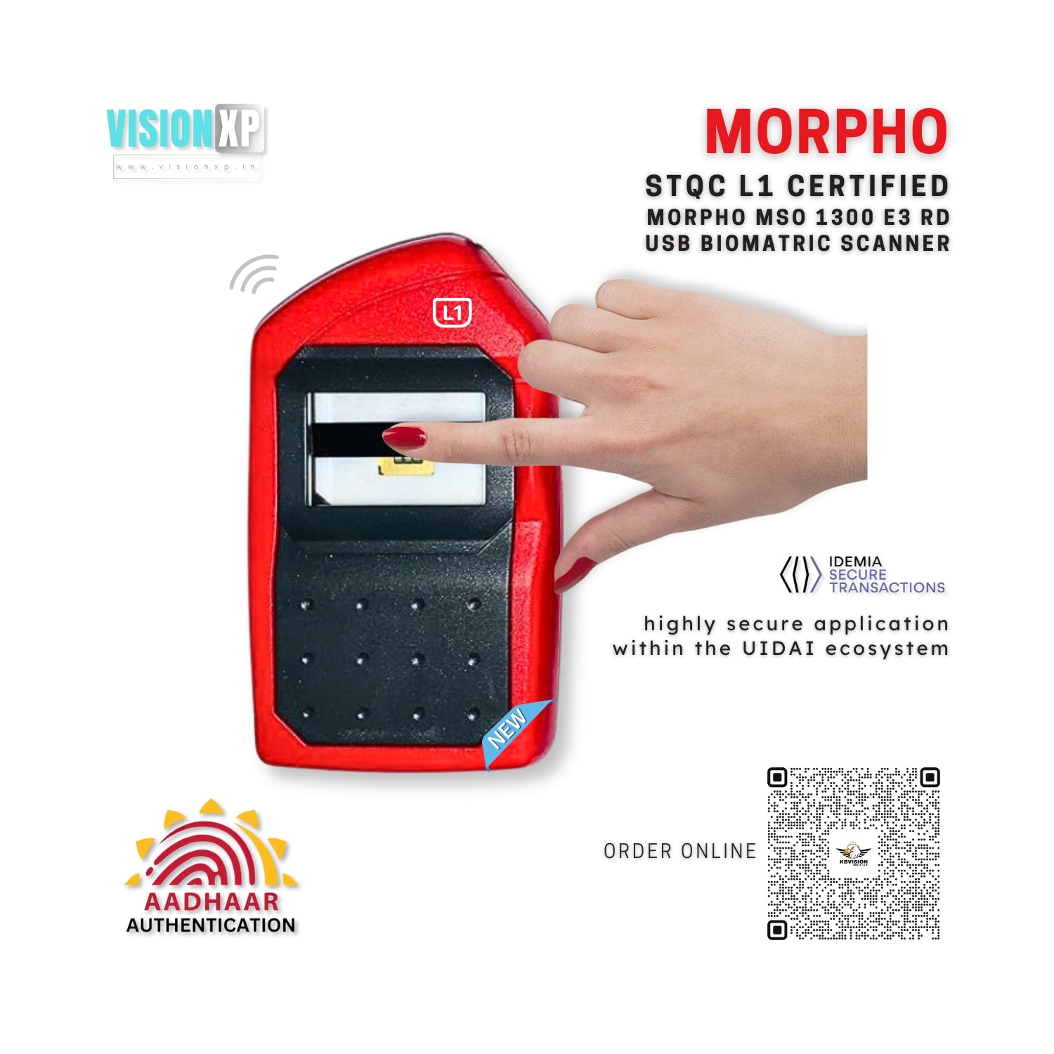 Morpho MSO 1300 E3 RD STQC L1 Certify Biometric USB Fingerprint Reader ...