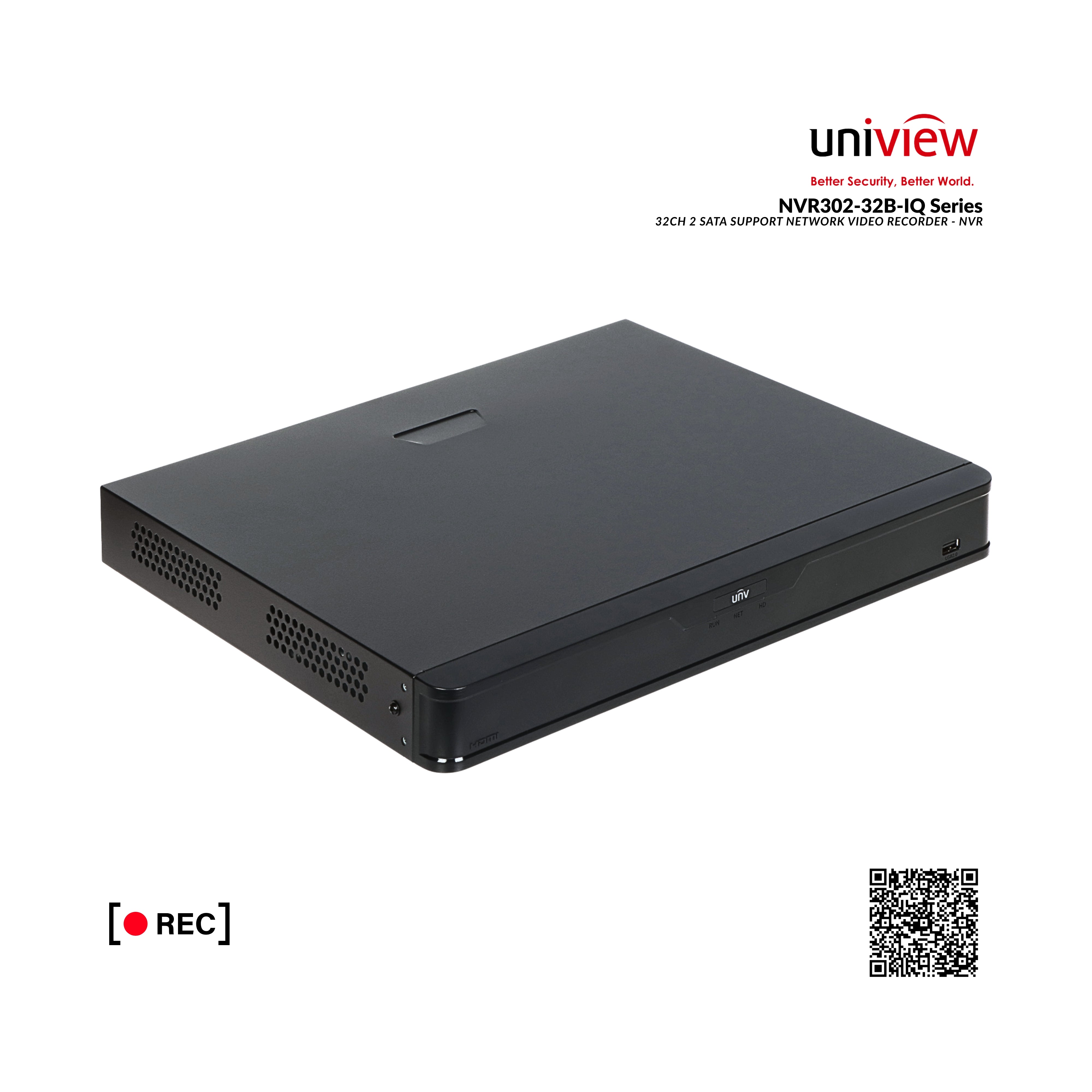 Black network video recorder with Uniview branding on a white background