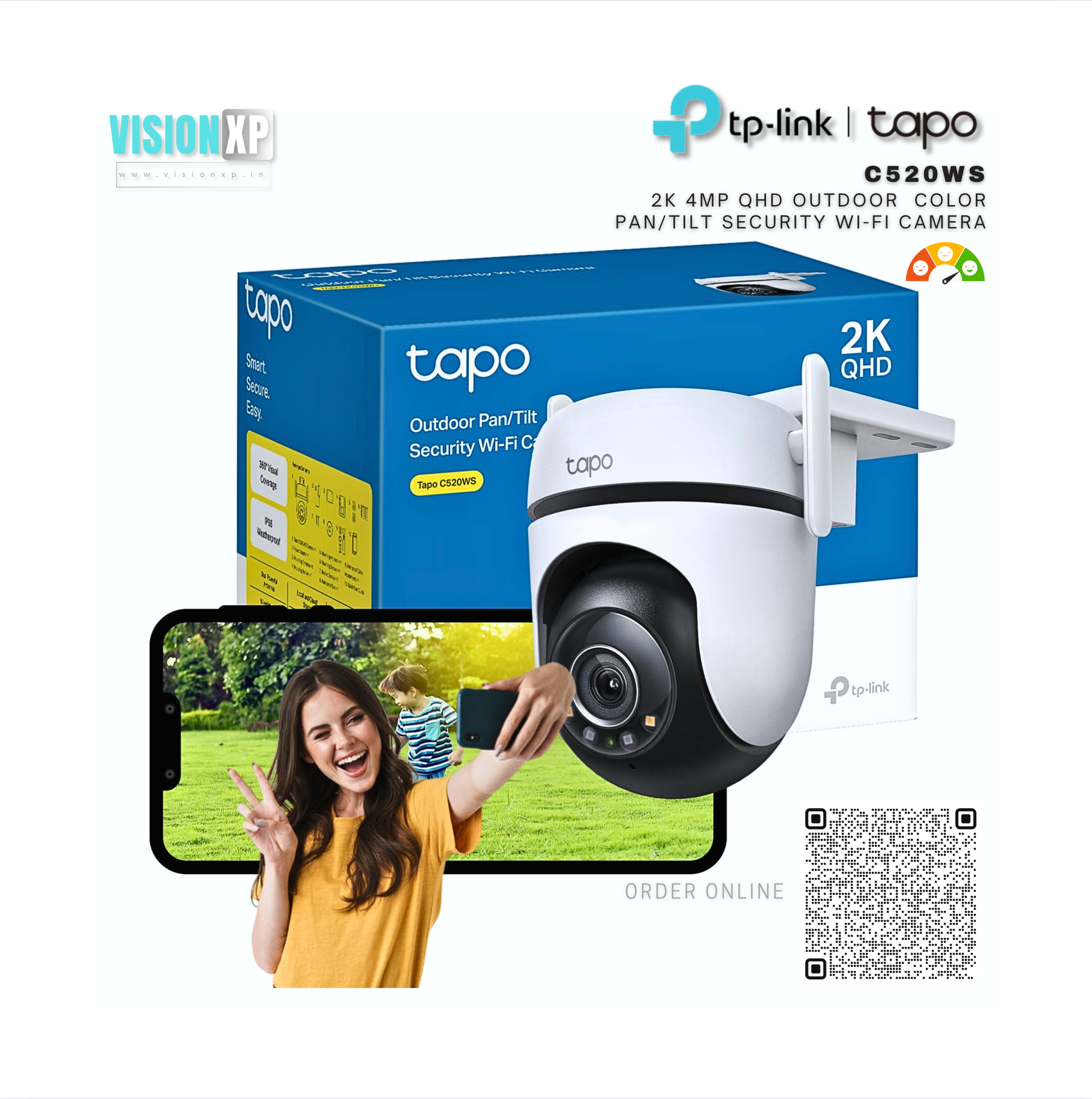 Tp-Link Tapo C520WS 2K 4MP QHD Outdoor Starlight Color Night Vision Pan/Tilt Security Wi-Fi Camera