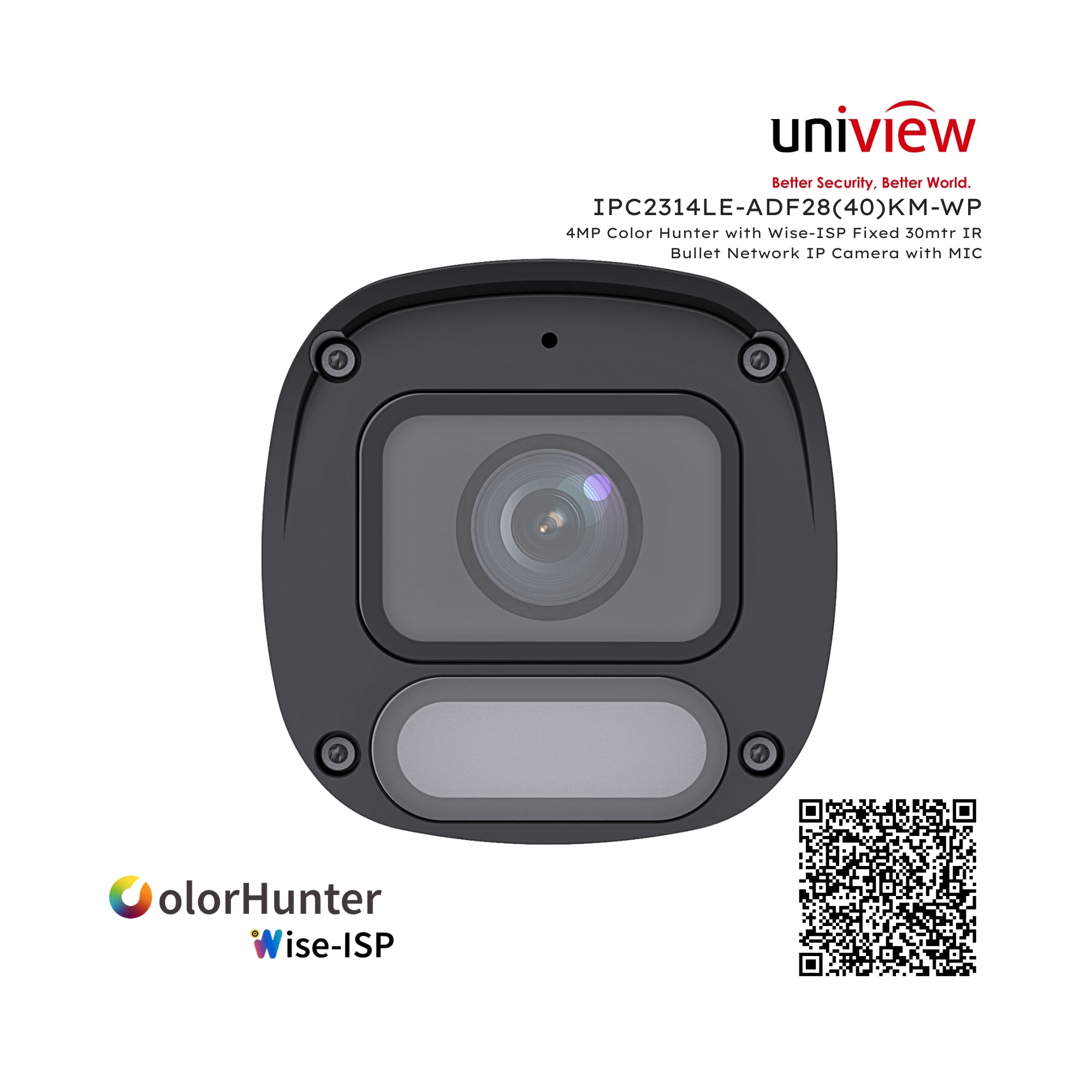Uniview bullet network IP camera with ColorHunter and Wise-ISP branding on a white background.