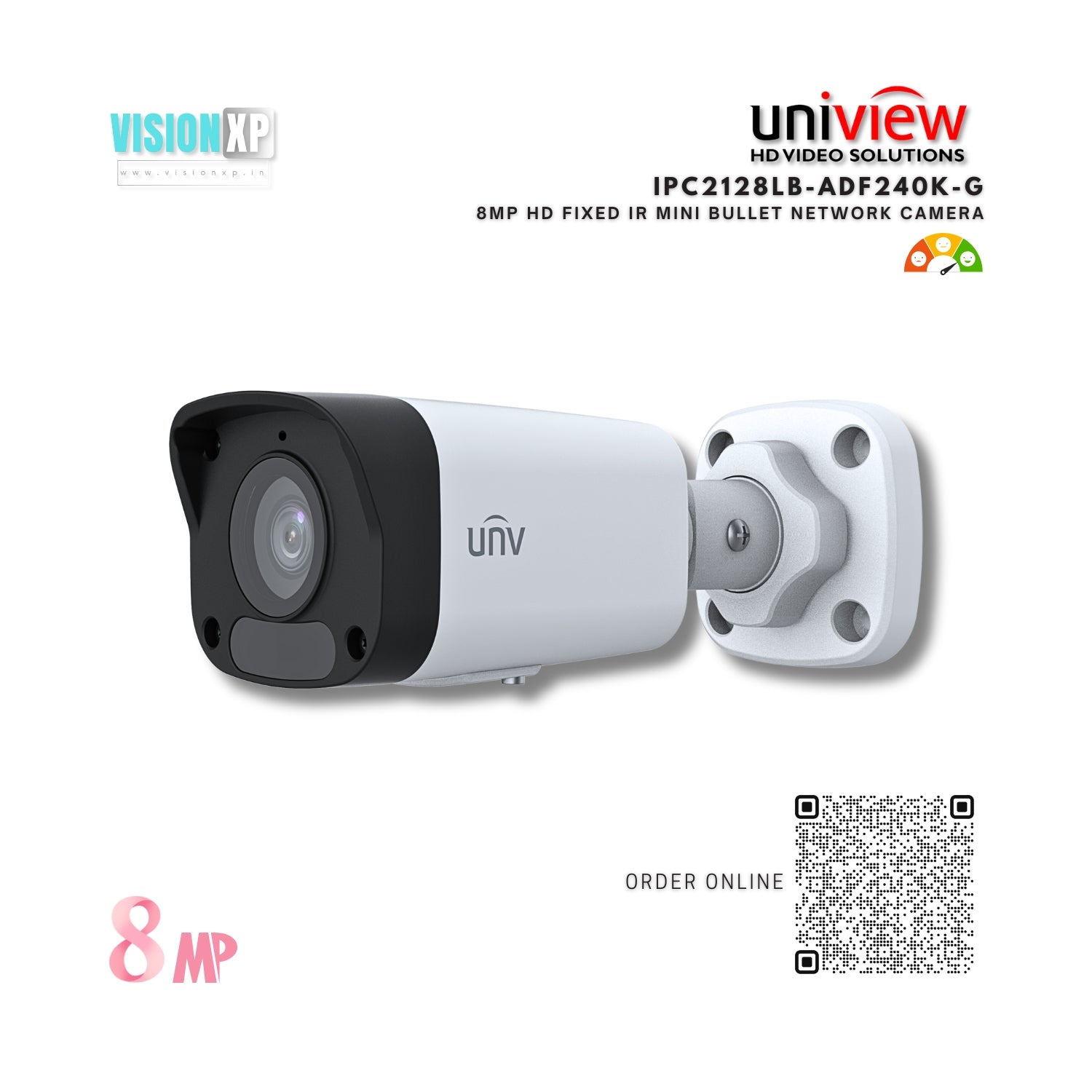 UNV Uniview IPC2128LB-ADF240K-G 8MP HD Fixed IR Mini Bullet Network IP Camera