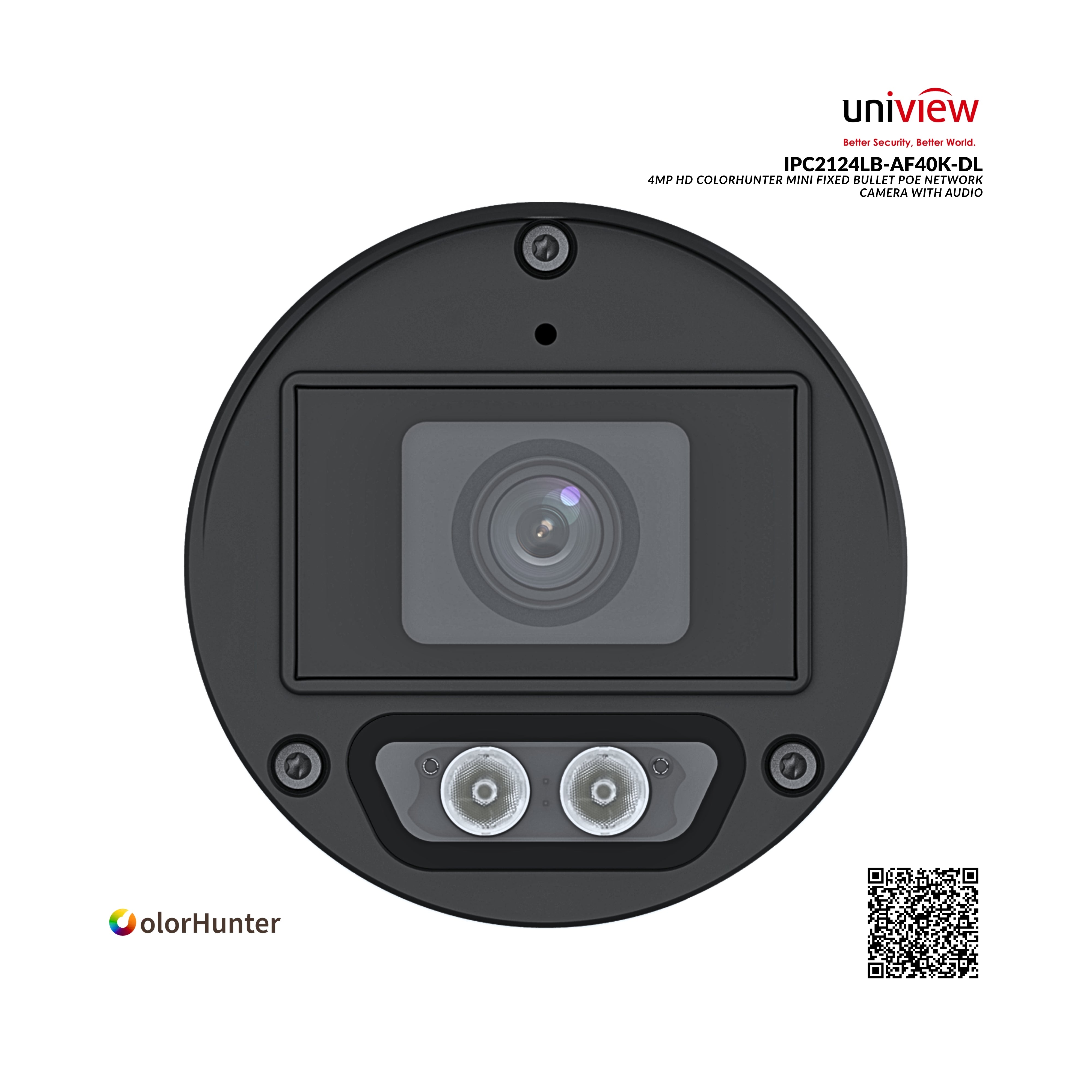 Uniview security camera with ColorHunter logo on a white background