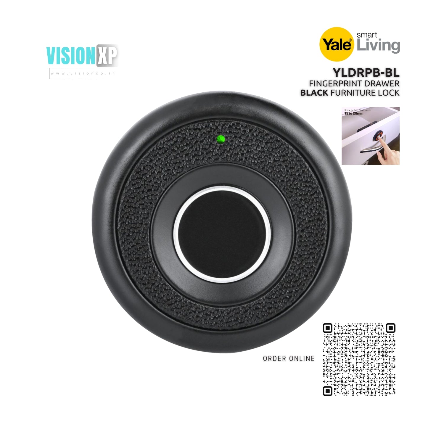 Yale YLDRPB-BL Biometric Fingerprint Smart Premium Black Colour Drawer Furniture Lock