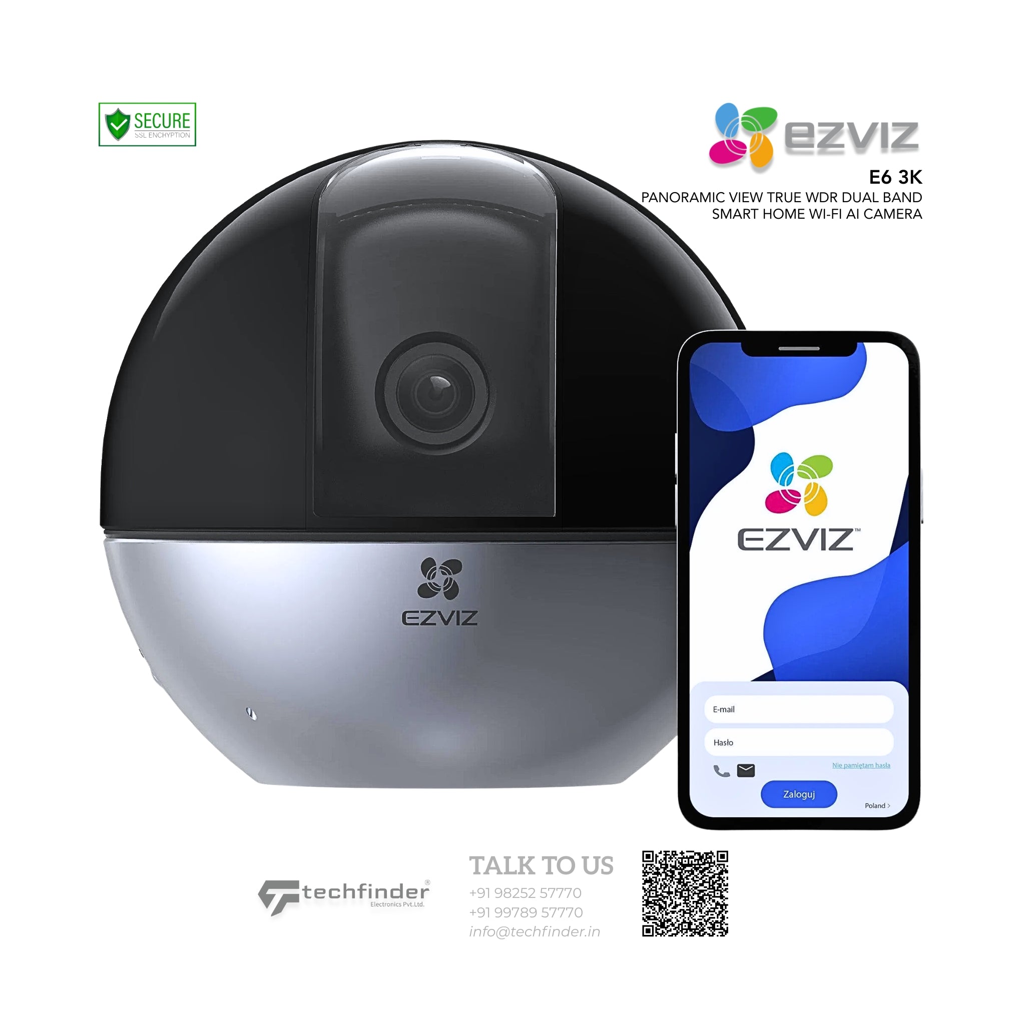 Ezviz E6 3K Two-Way Calling by Gesture Regognisation Panoramic View True WDR Support 2.4 & 5GHz Dual Band Smart Home Wi-Fi AI Camera