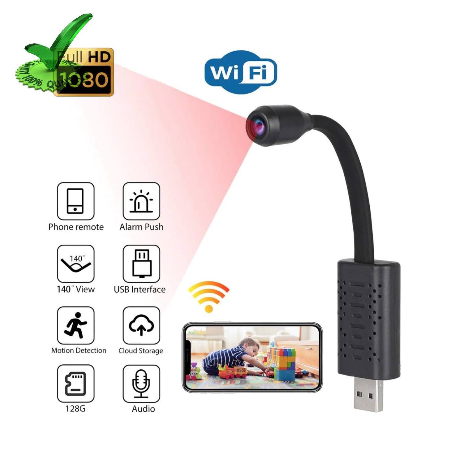 Mini Hidden USB Universal Interface WiFi Wireless 4K Spy Camera