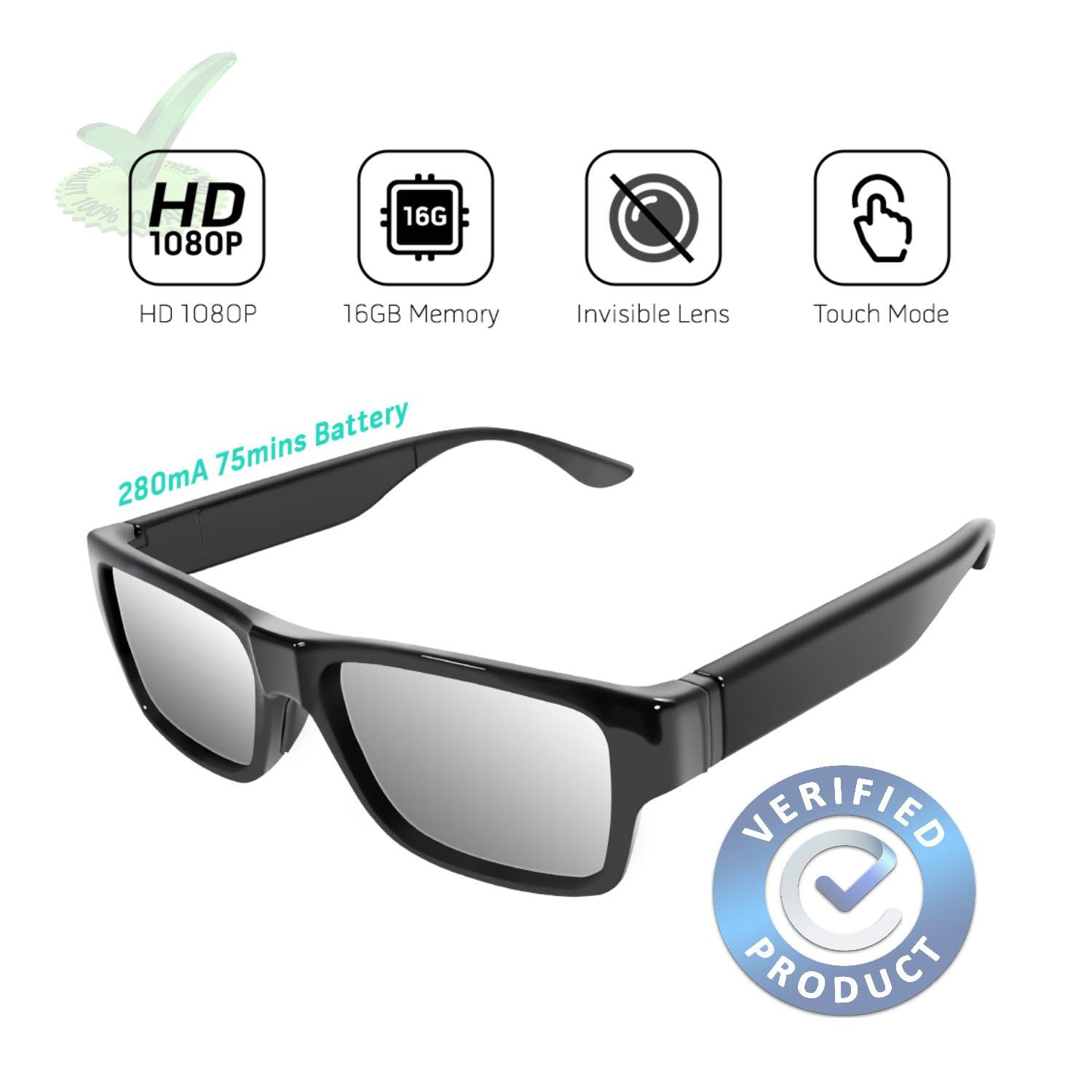 1080p FHD Ultra Slim Invisible Lens Eyewear Goggles Hidden Spy Camera