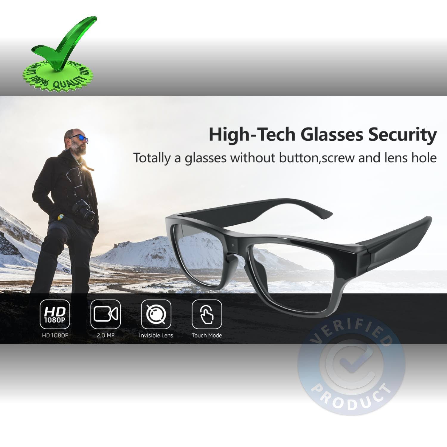 1080p FHD Ultra Slim Invisible Lens Eyewear Goggles Hidden Spy Camera