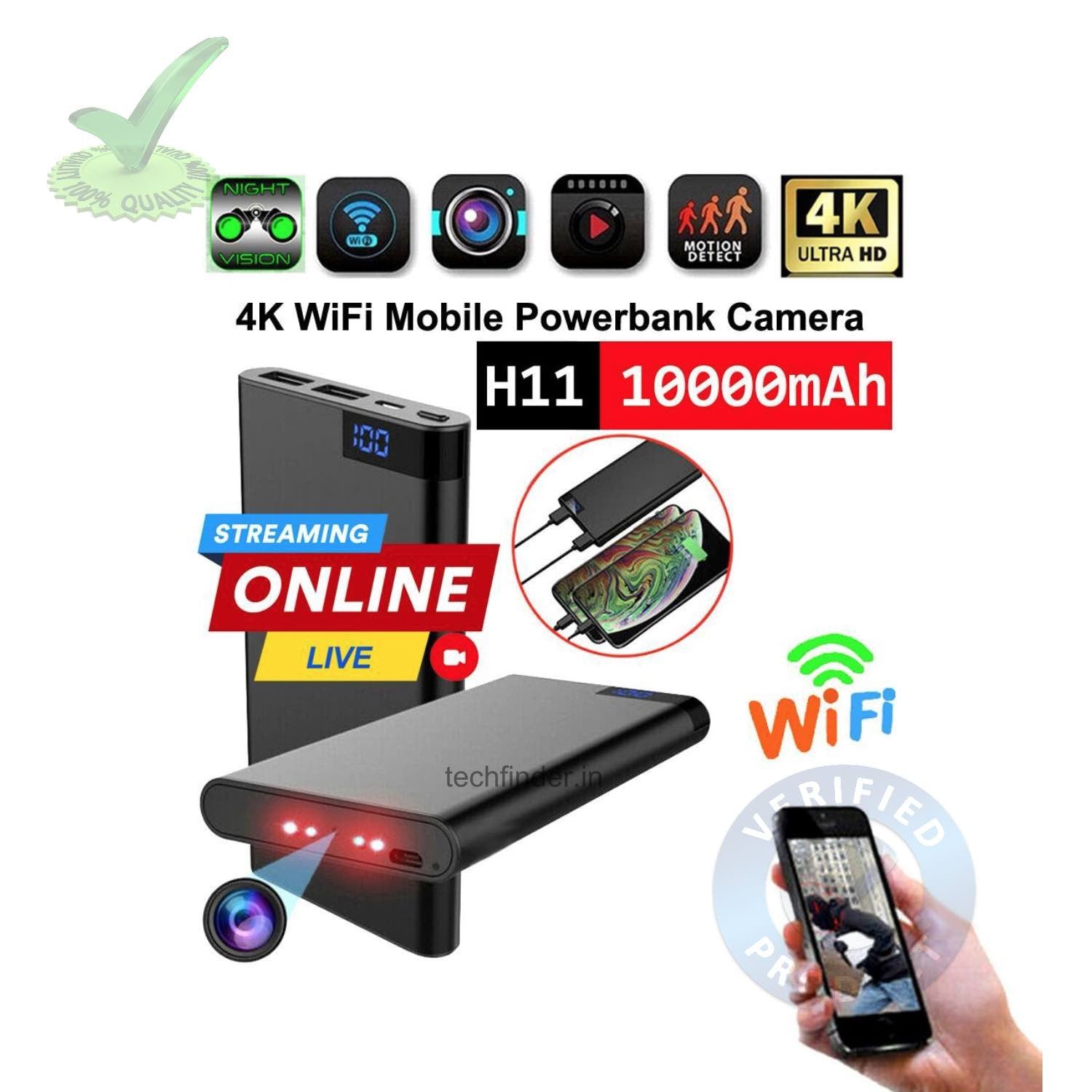 4k WiFi Spy Hidden Camera with Recorder in USB Power Bank