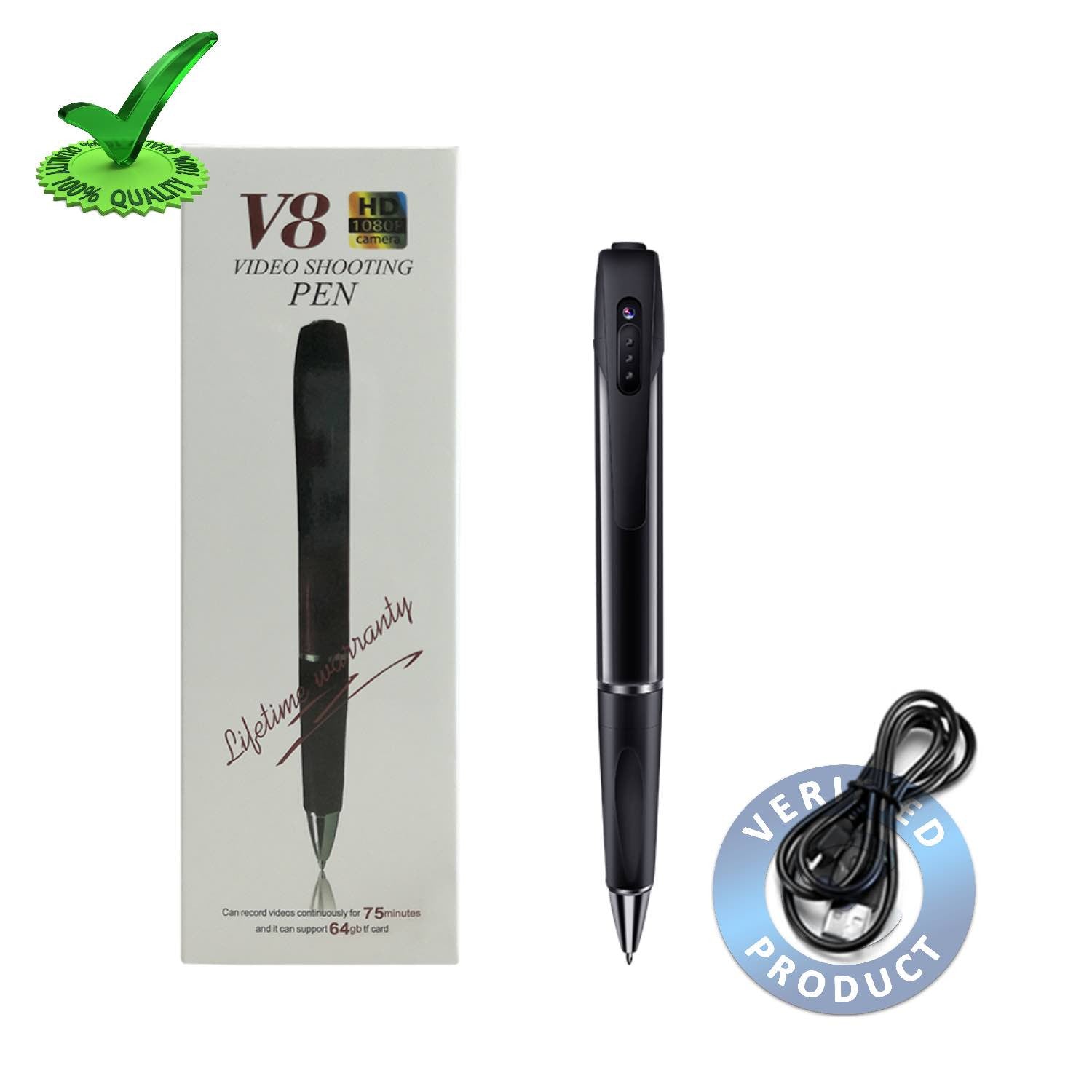 Spy Pen Camera 64GB Support 75min Battery Backup V8